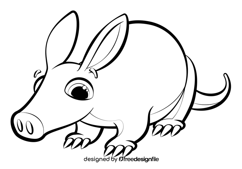 Aardvark cartoon black and white clipart