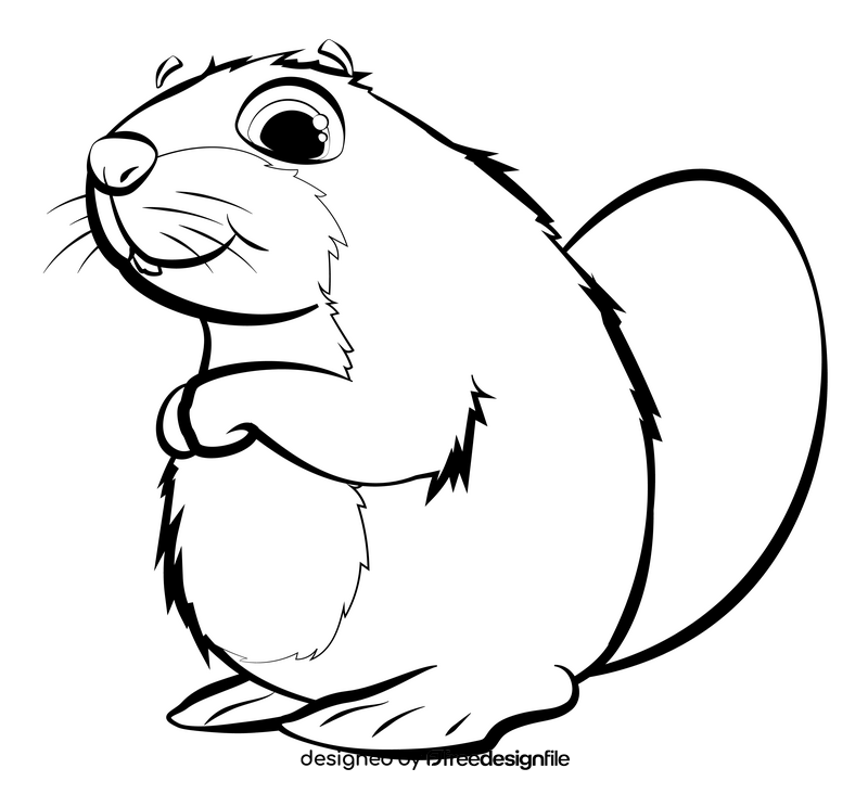 Beaver cartoon black and white clipart