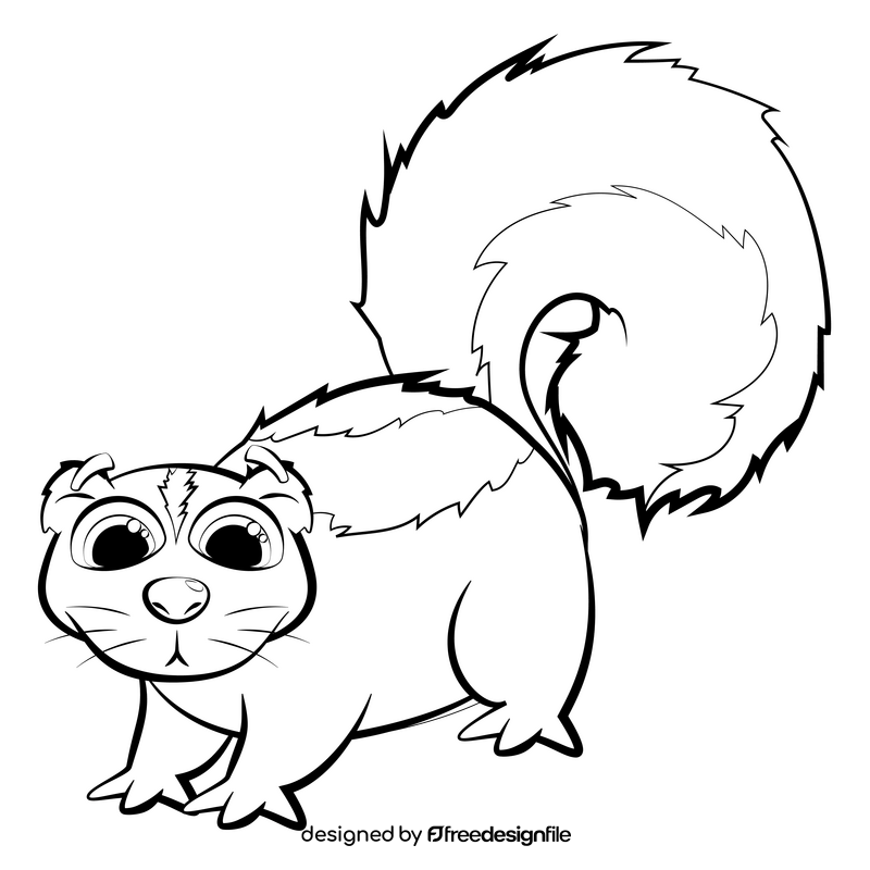 Skunk cartoon black and white clipart