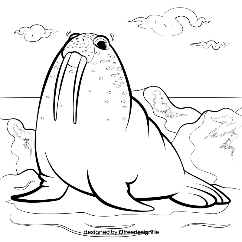 Walrus cartoon black and white vector