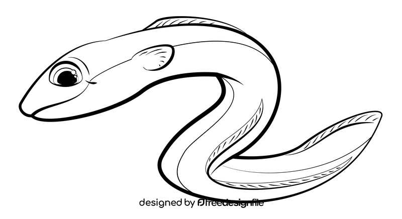 Eel cartoon black and white clipart