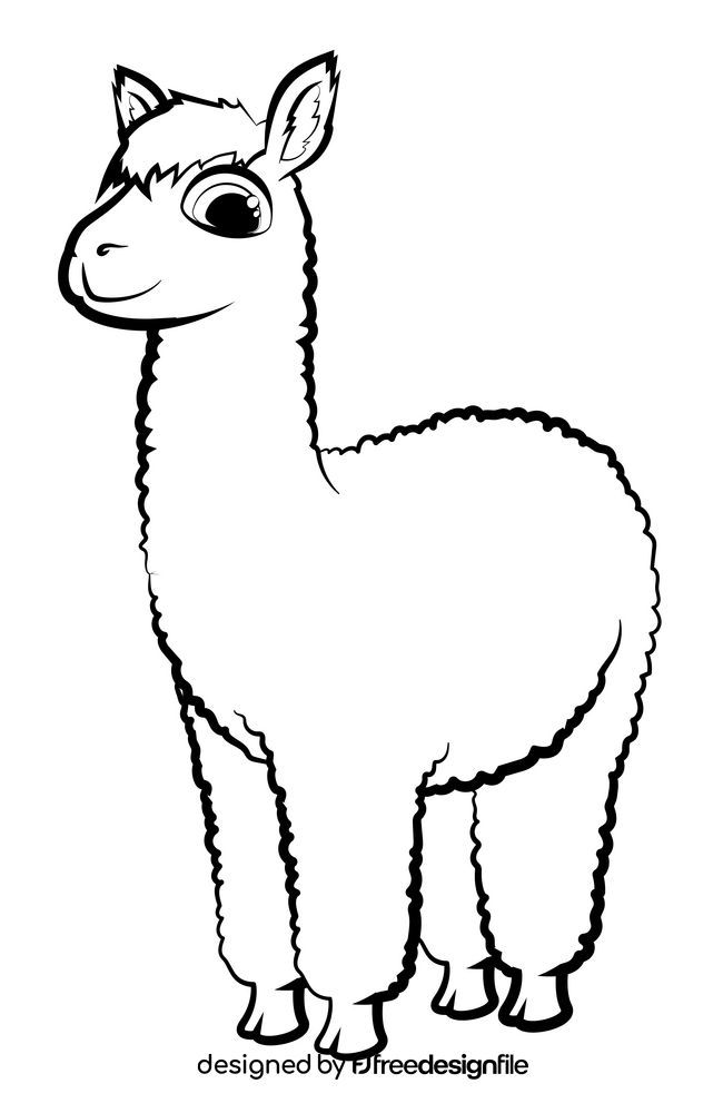 Llama alpaca cartoon black and white clipart