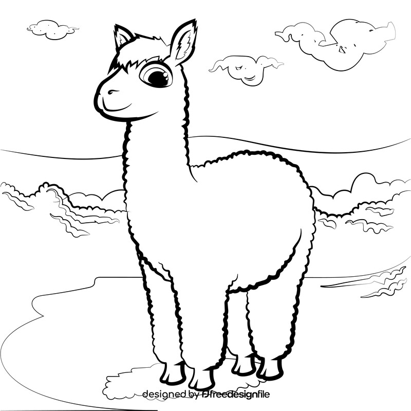 Llama alpaca cartoon black and white vector