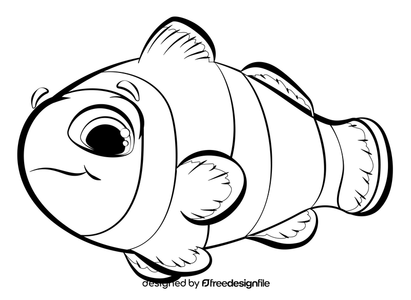 Clownfish cartoon black and white clipart