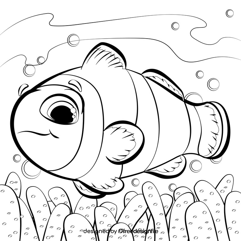 Clownfish cartoon black and white vector