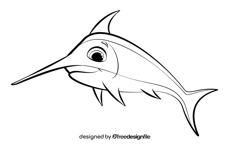 Swordfish cartoon black and white clipart