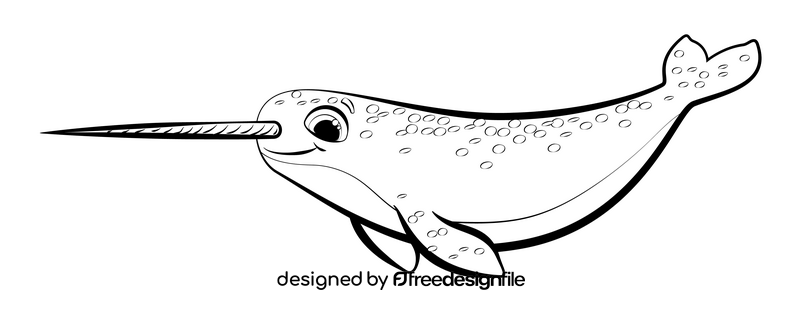 Narwhal cartoon black and white clipart