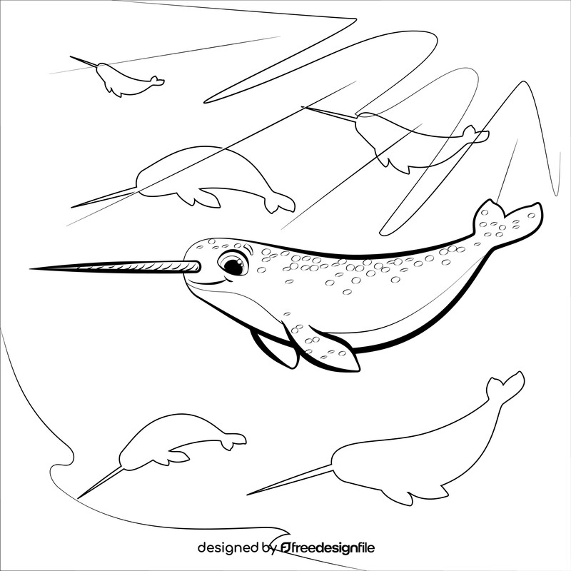 Narwhal cartoon black and white vector