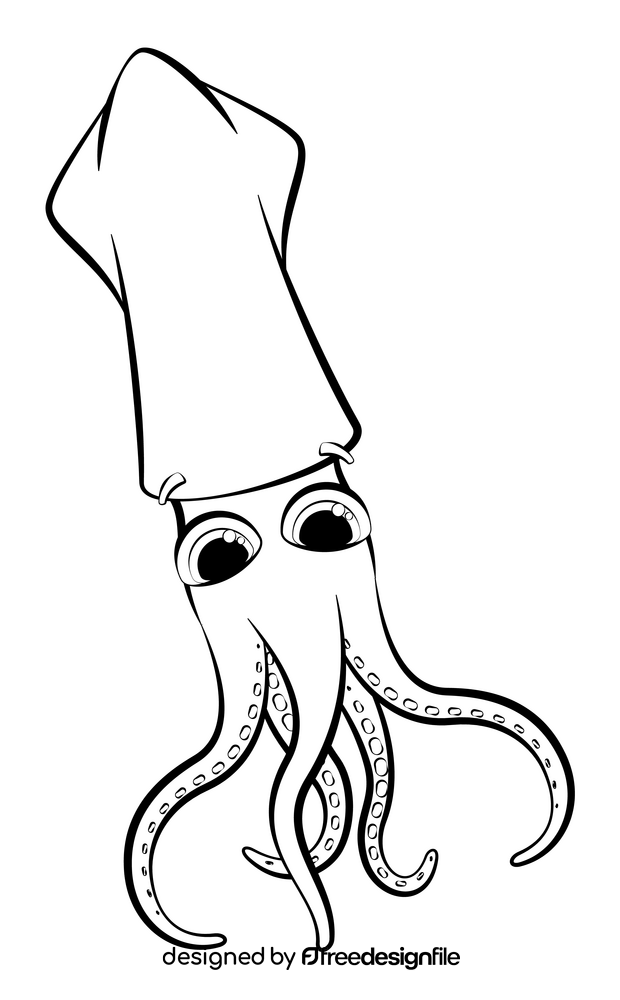 Squid cartoon black and white clipart