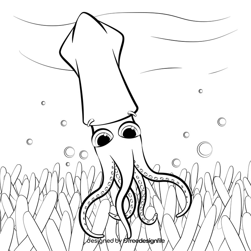 Squid cartoon black and white vector