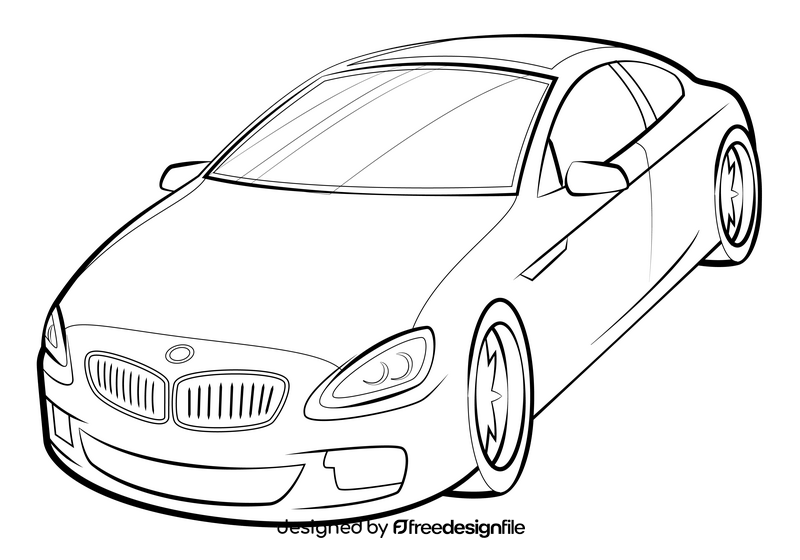 BMW 6 Series coupe drawing black and white clipart