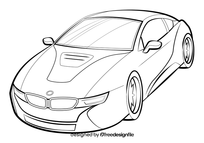 BMW i8 drawing black and white clipart
