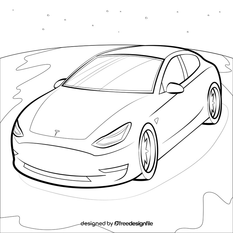 Tesla Model 3 black and white vector