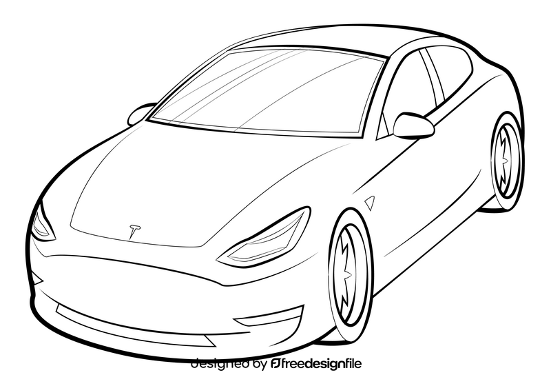 Tesla Model 3 drawing black and white clipart