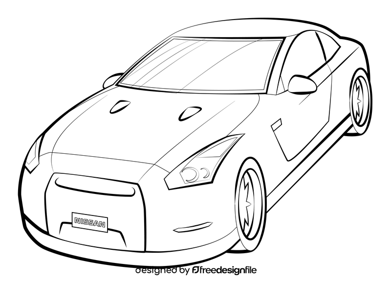 Nissan GTR drawing black and white clipart