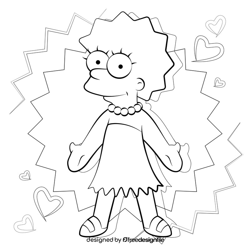Simpsons, Lisa drawing black and white vector