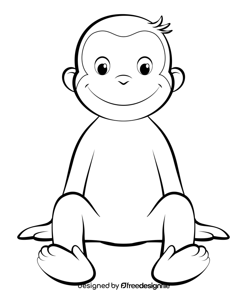 Curious George black and white clipart