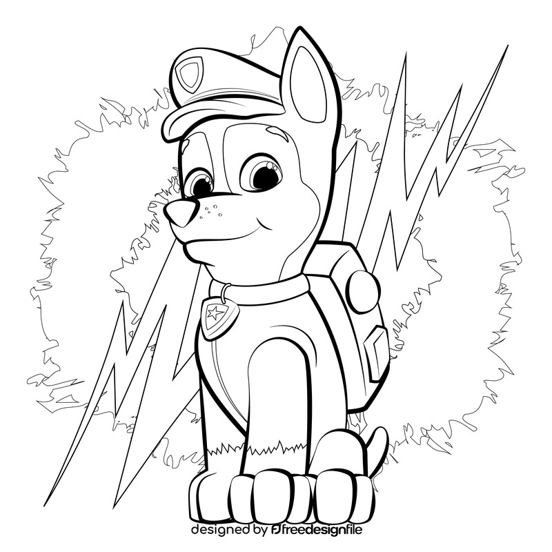 PAW Patrol, Chase drawing black and white vector
