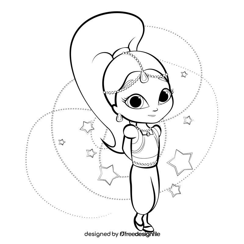 Shimmer and Shine drawing black and white vector