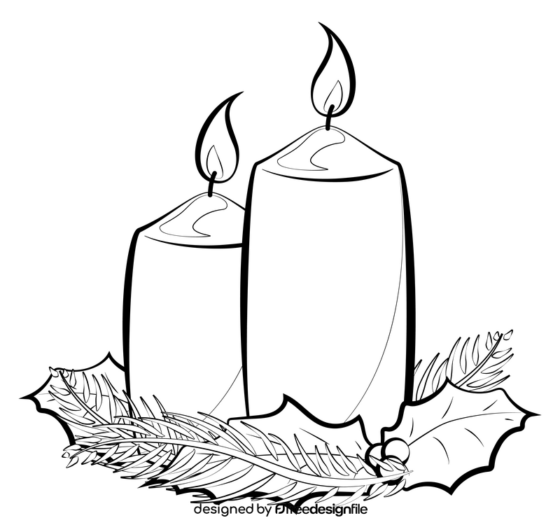 Christmas candle drawing black and white clipart