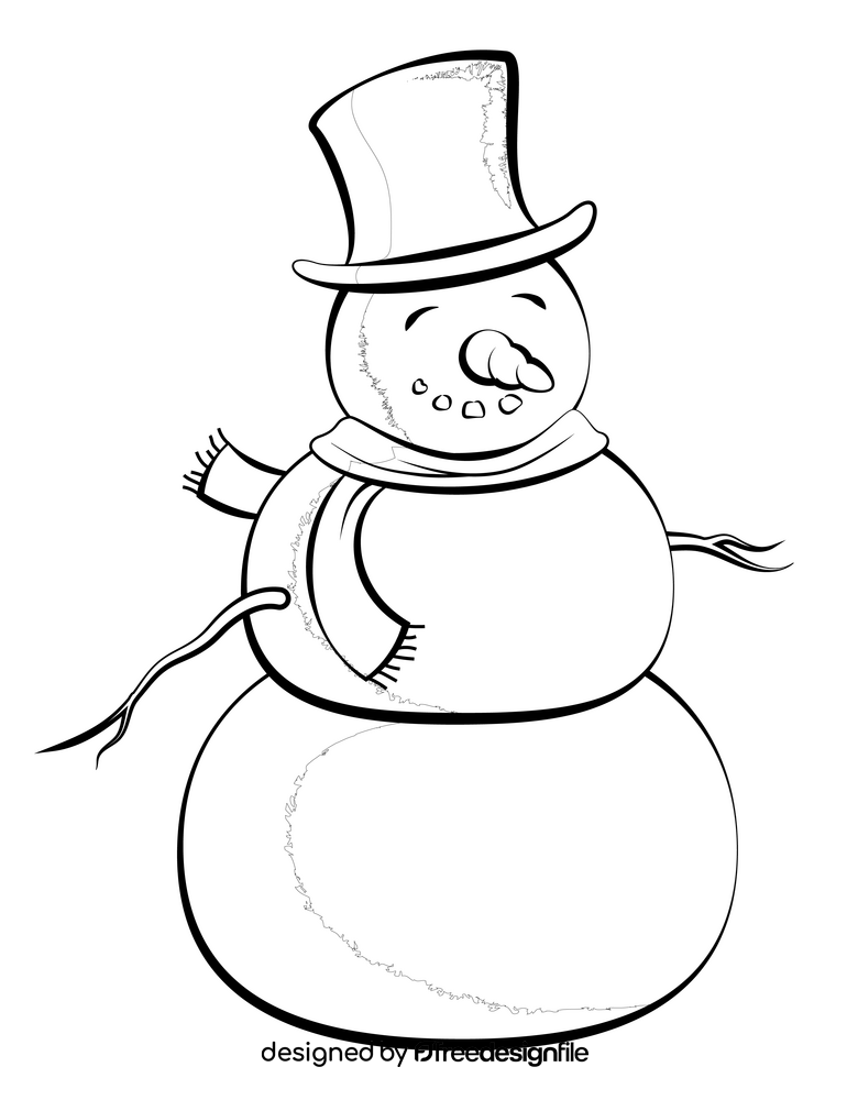 Christmas snowman drawing black and white clipart