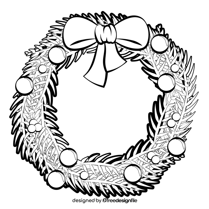 Christmas wreath drawing black and white clipart