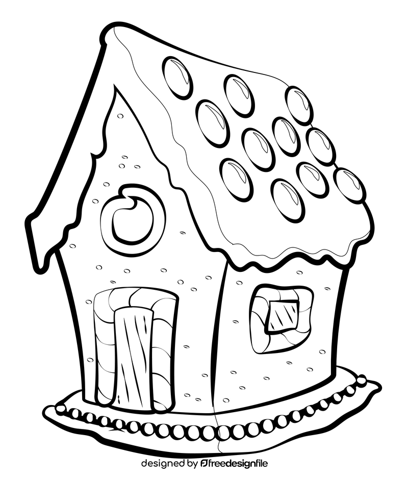 Gingerbread house drawing black and white clipart