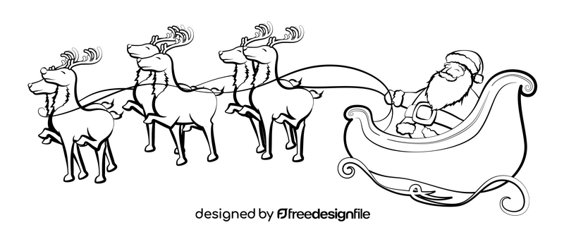 Santa Claus, reindeers and sleigh drawing black and white clipart