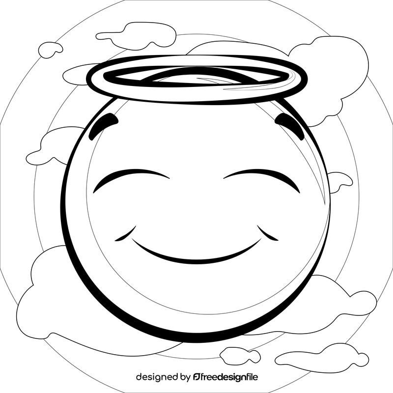 Angel emoji, emoticon, smiley black and white vector