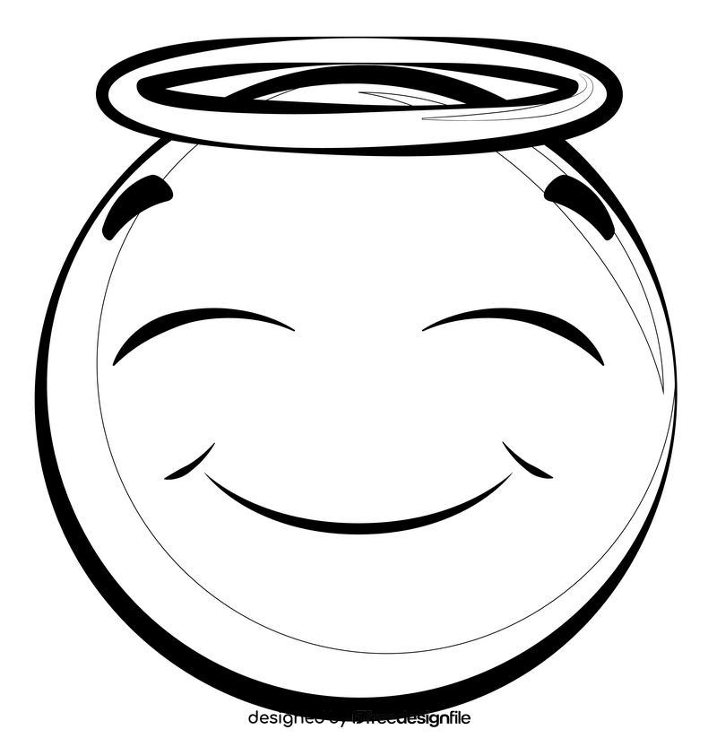 Angel emoji, emoticon, smiley drawing black and white clipart