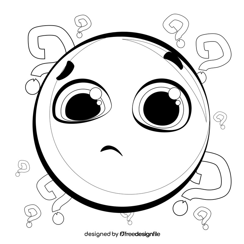 Confused emoji, emoticon, smiley black and white vector