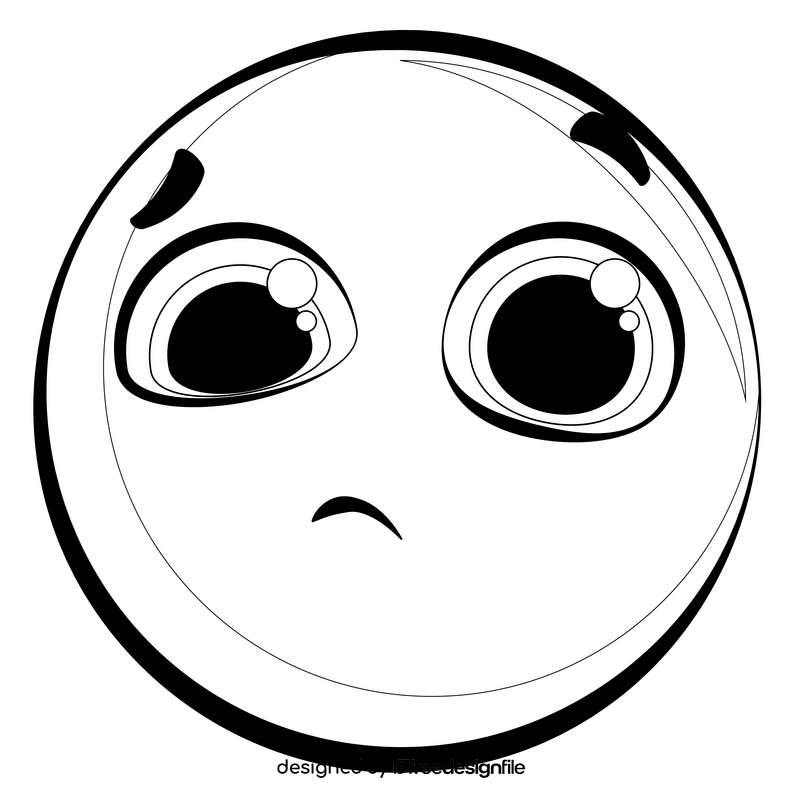 Confused emoji, emoticon, smiley drawing black and white clipart