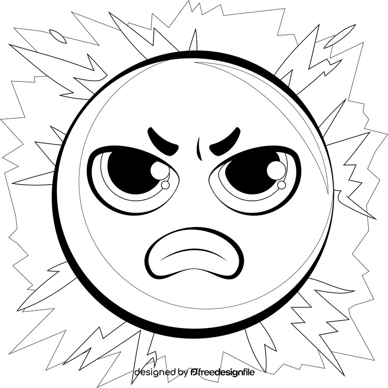 Angry emoji, emoticon, smiley black and white vector