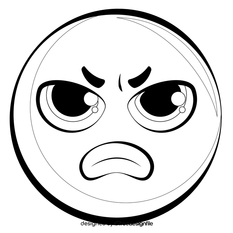 Angry emoji, emoticon, smiley drawing black and white clipart