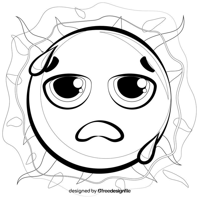 Hot face emoji, emoticon, smiley black and white vector