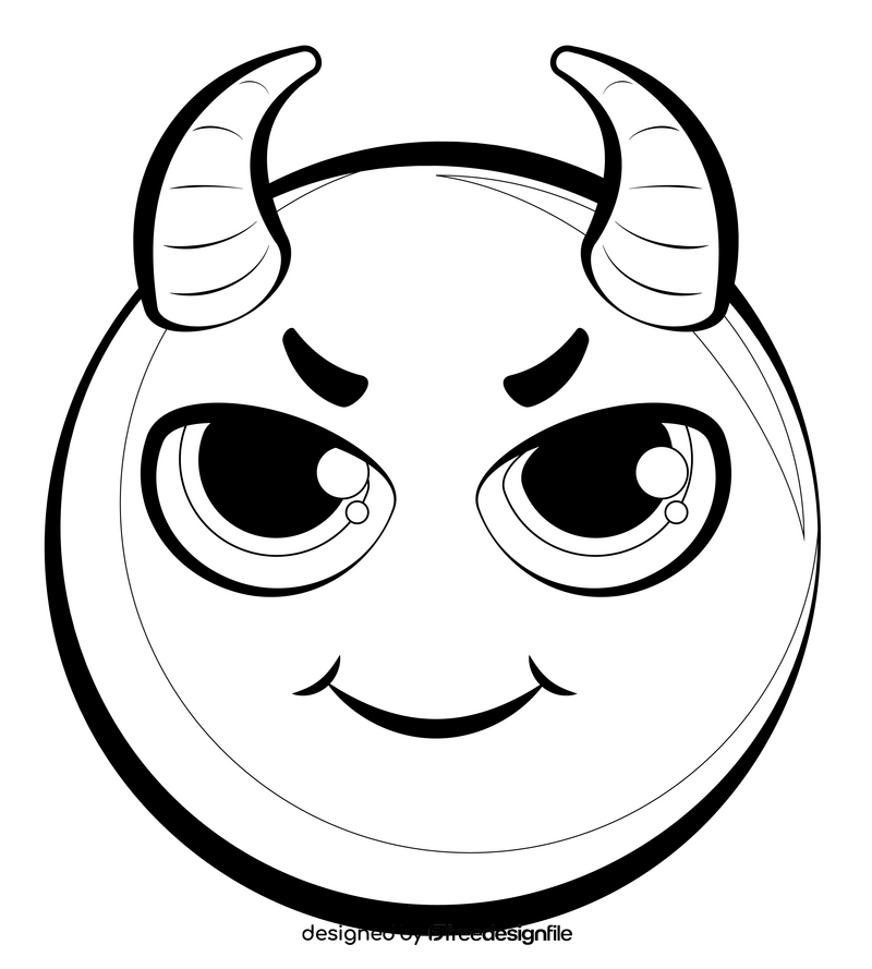 Devil, demon emoji, emoticon, smiley drawing black and white clipart