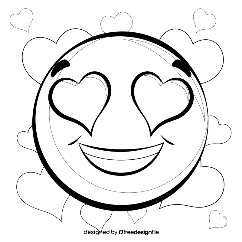 Heart eyes emoji, emoticon, smiley black and white vector