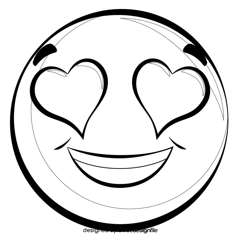Heart eyes emoji, emoticon, smiley drawing black and white clipart