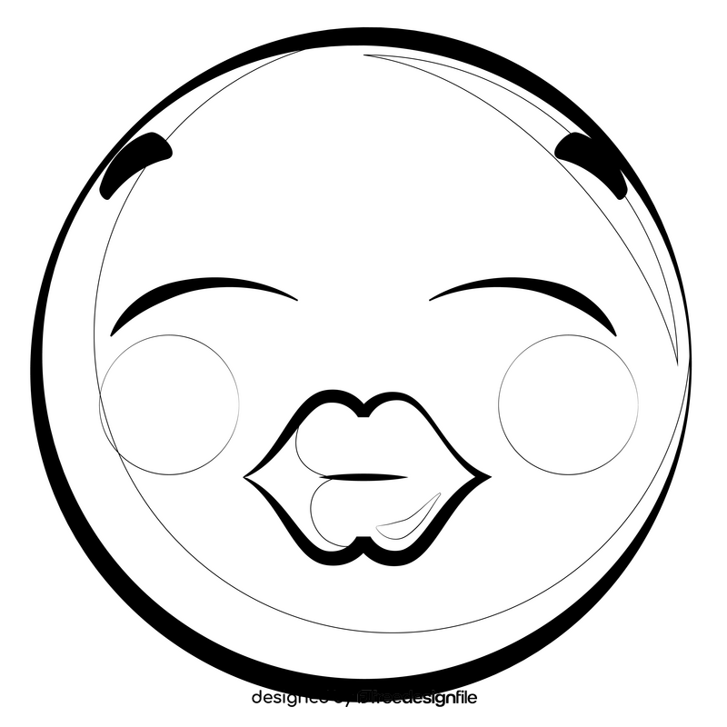 Kiss emoji, emoticon, smiley drawing black and white clipart