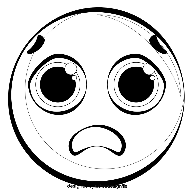 Scared emoji, emoticon, smiley drawing black and white clipart
