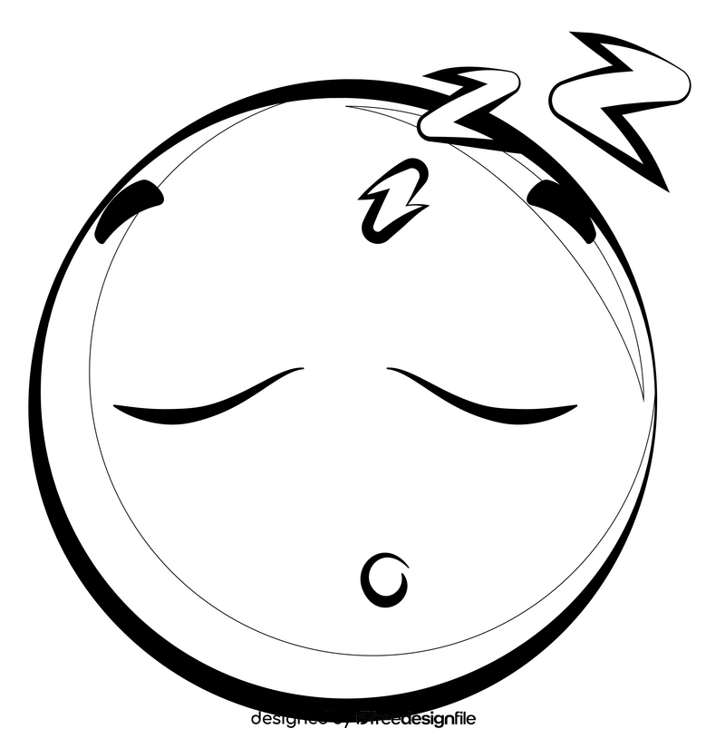 Sleeping emoji, emoticon, smiley drawing black and white clipart