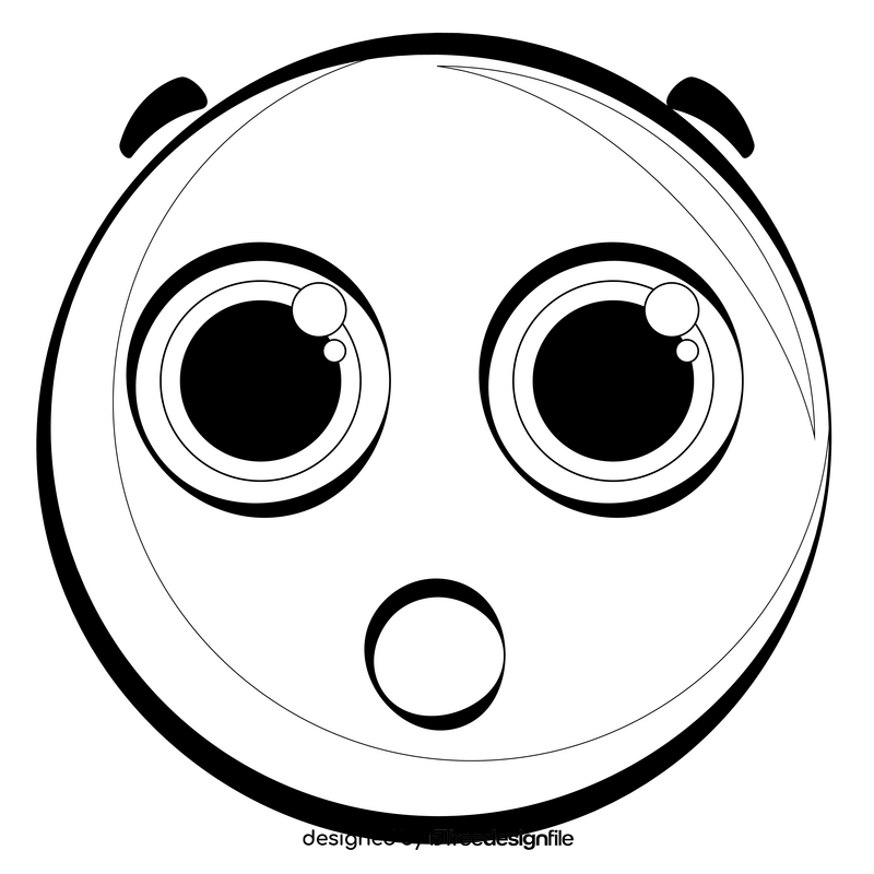 Surprised emoji, emoticon, smiley drawing black and white clipart