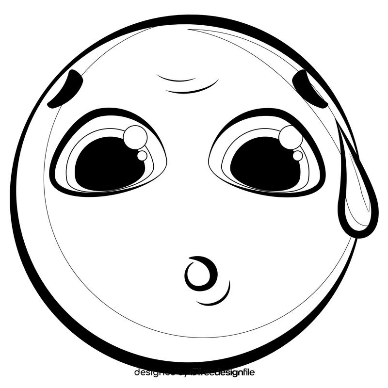Tired emoji, emoticon, smiley drawing black and white clipart