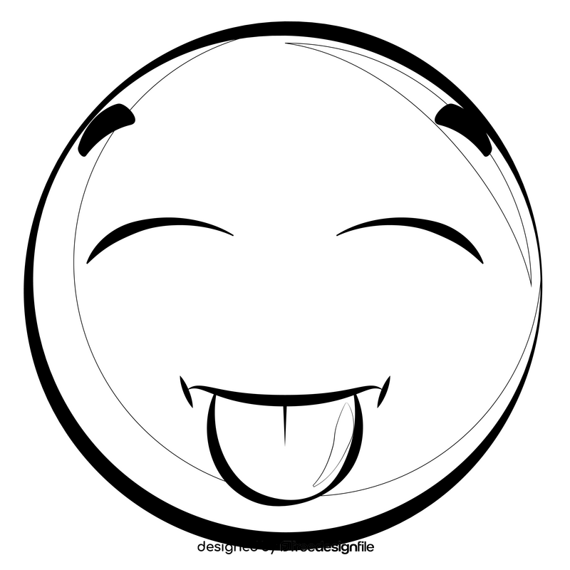 Tongue emoji, emoticon, smiley drawing black and white clipart