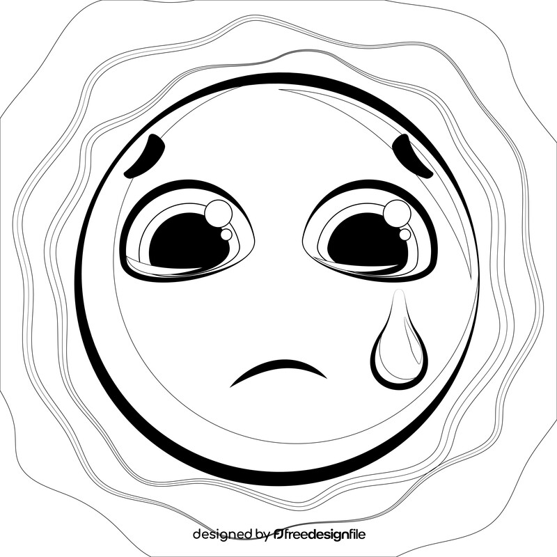 Tears, crying face emoji, emoticon, smiley black and white vector