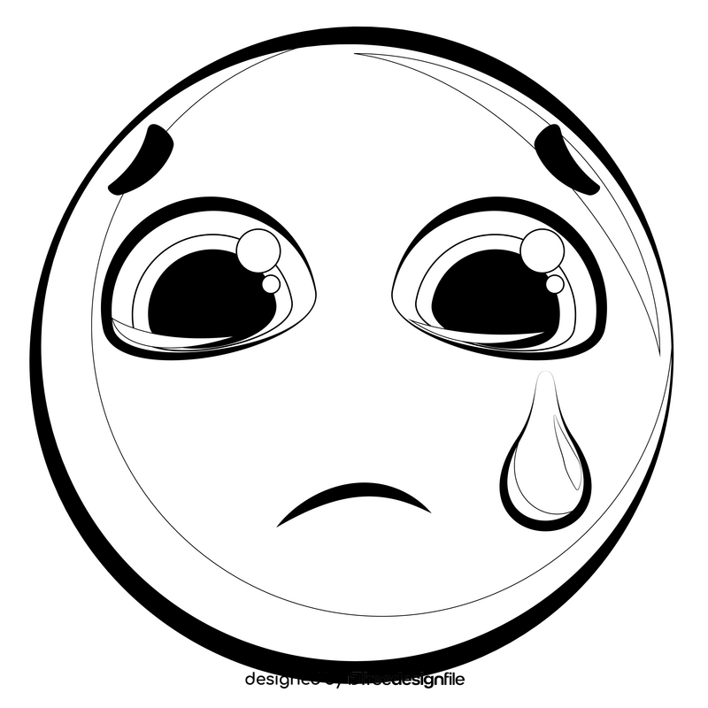 Tears, crying face emoji, emoticon, smiley drawing black and white clipart