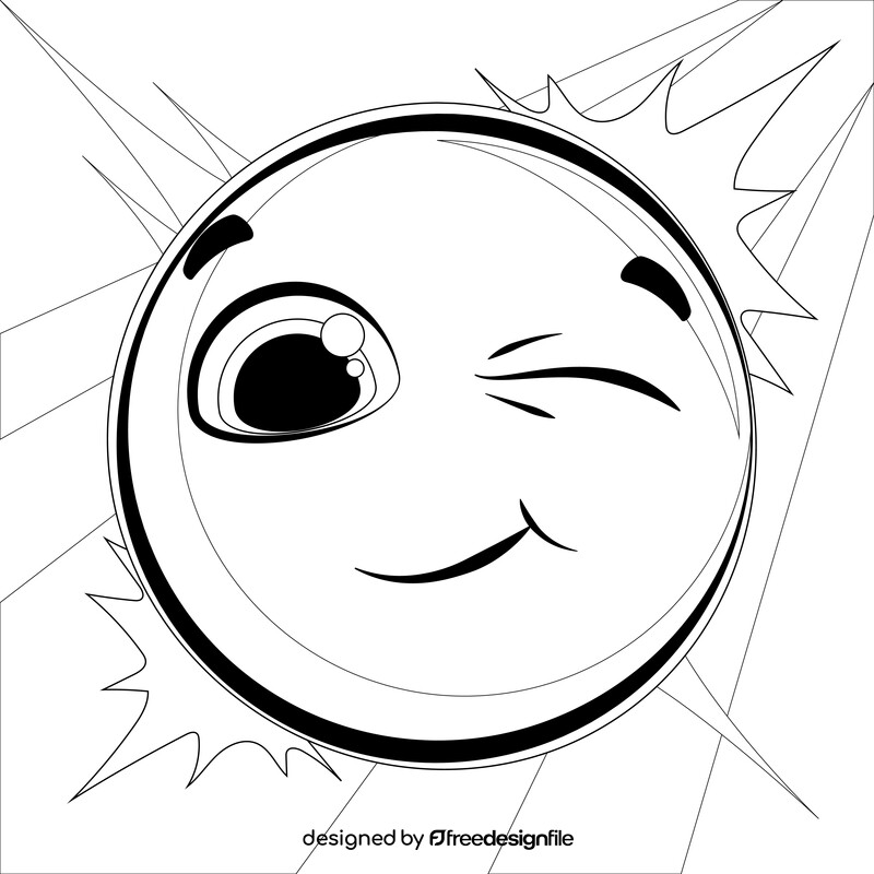 Wink emoji, emoticon, smiley black and white vector