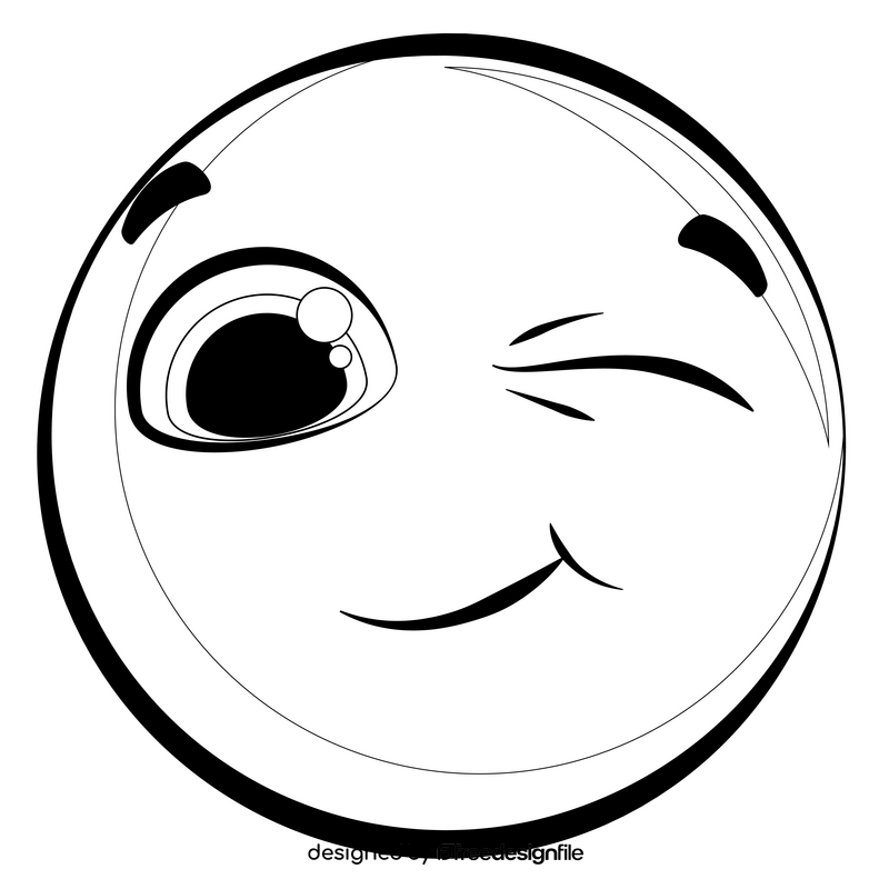 Wink emoji, emoticon, smiley drawing black and white clipart