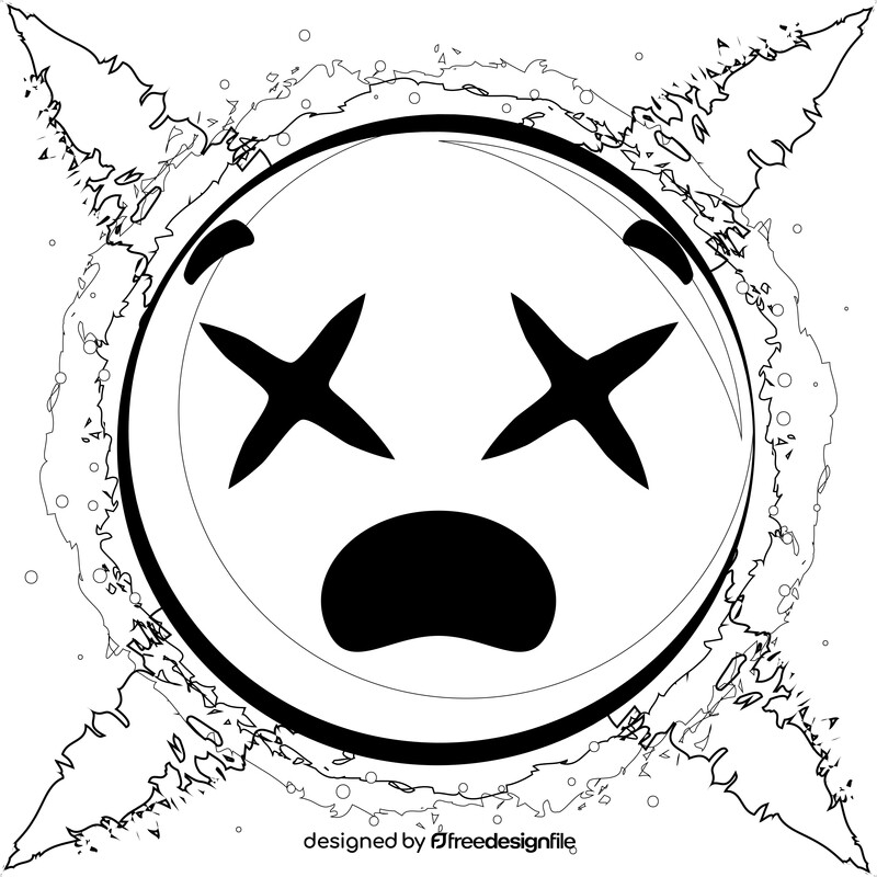 Dizzy face, dead emoji, emoticon, smiley black and white vector