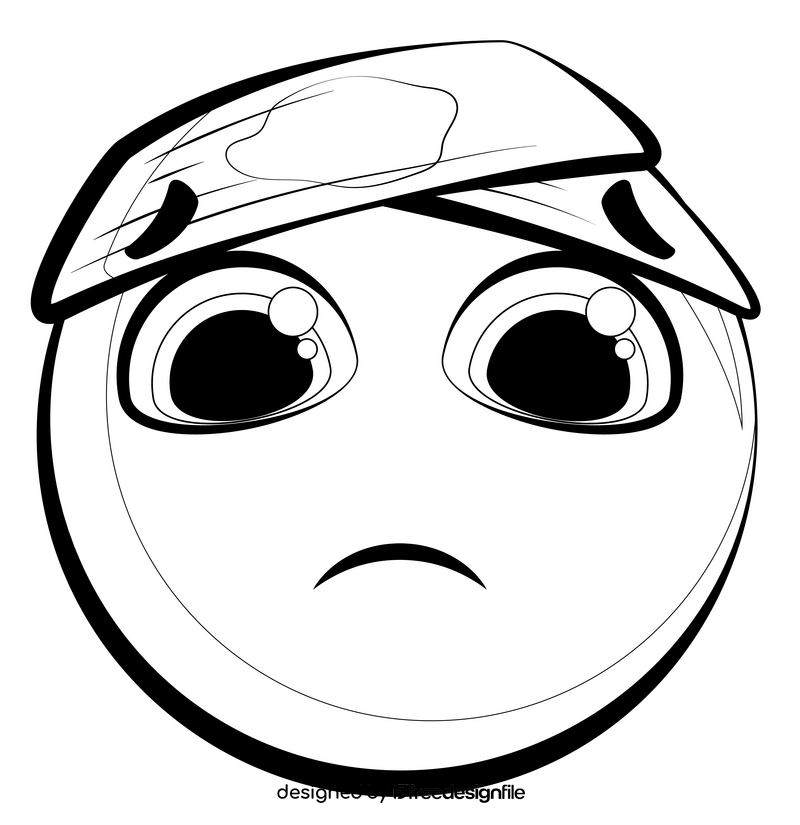 Injured emoji, emoticon, smiley drawing black and white clipart